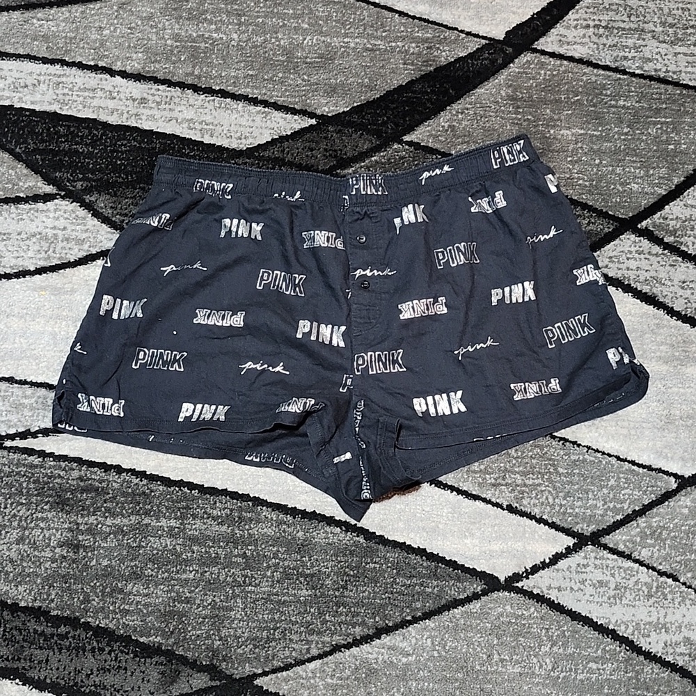 VS PINK 2020 SILVER SHINE LOGO PAJAMA SLEEPWEAR FOLD-OVER SHORTS L